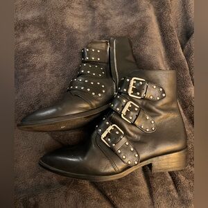 Steven by Steve Madden Black Leather Ankle Boots with Buckle Straps